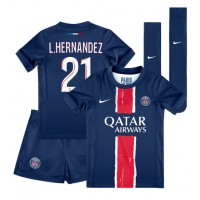 Camiseta Paris Saint-Germain Lucas Hernandez #21 Primera Equipación para niños 2024-25 manga corta (+ pantalones cortos)